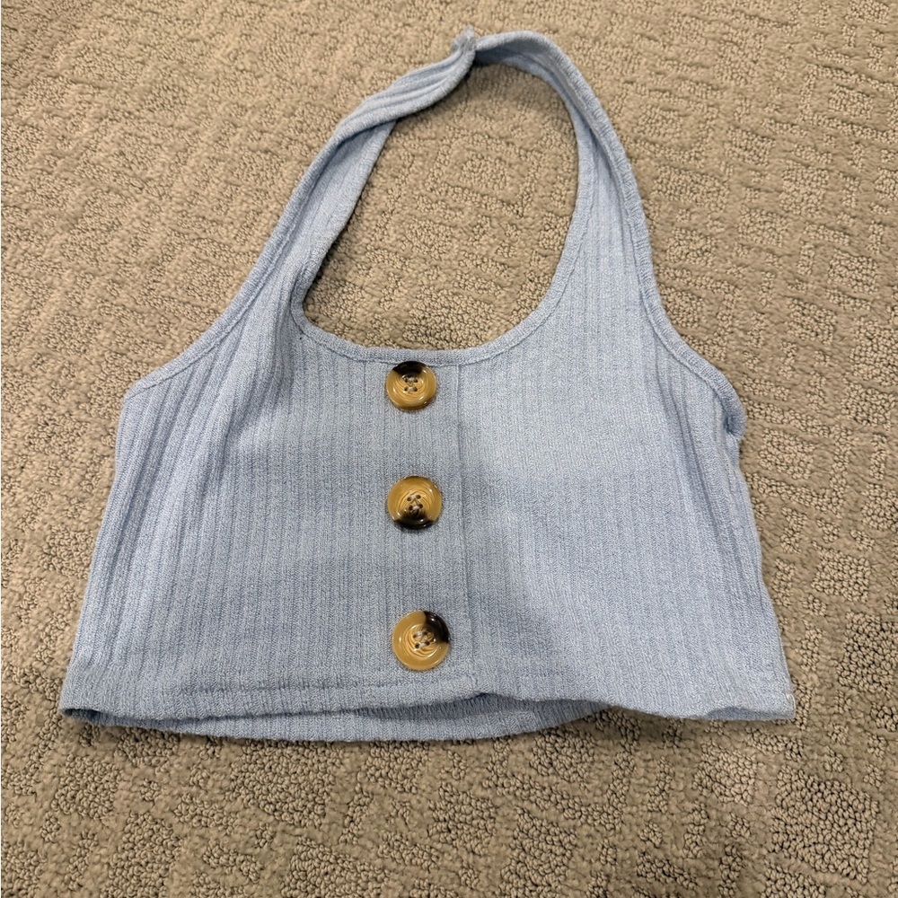 Blue Ribbed Halter Top